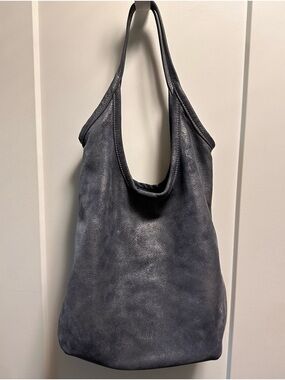 Custom made silver on denim suede leather tote